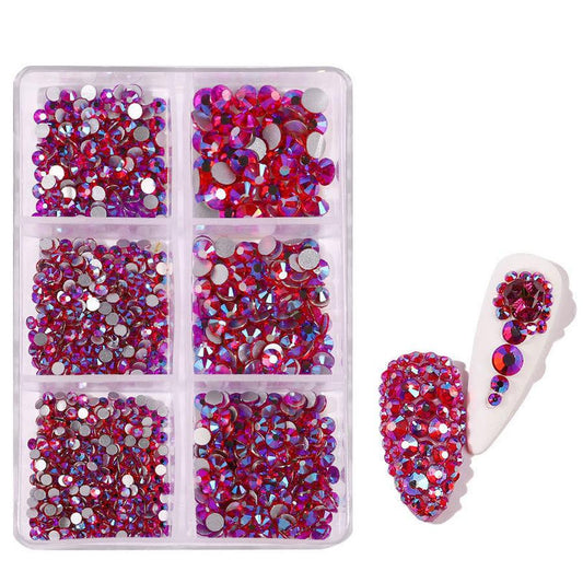 JMT-508874 Porcelain White 6-Compartment Rhinestone Nail Sticker Set