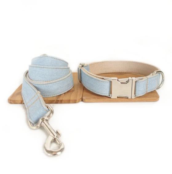 JMT-510218 Medium to Large Dog Traction Collar and Rope Set in Light Blue and Yellow