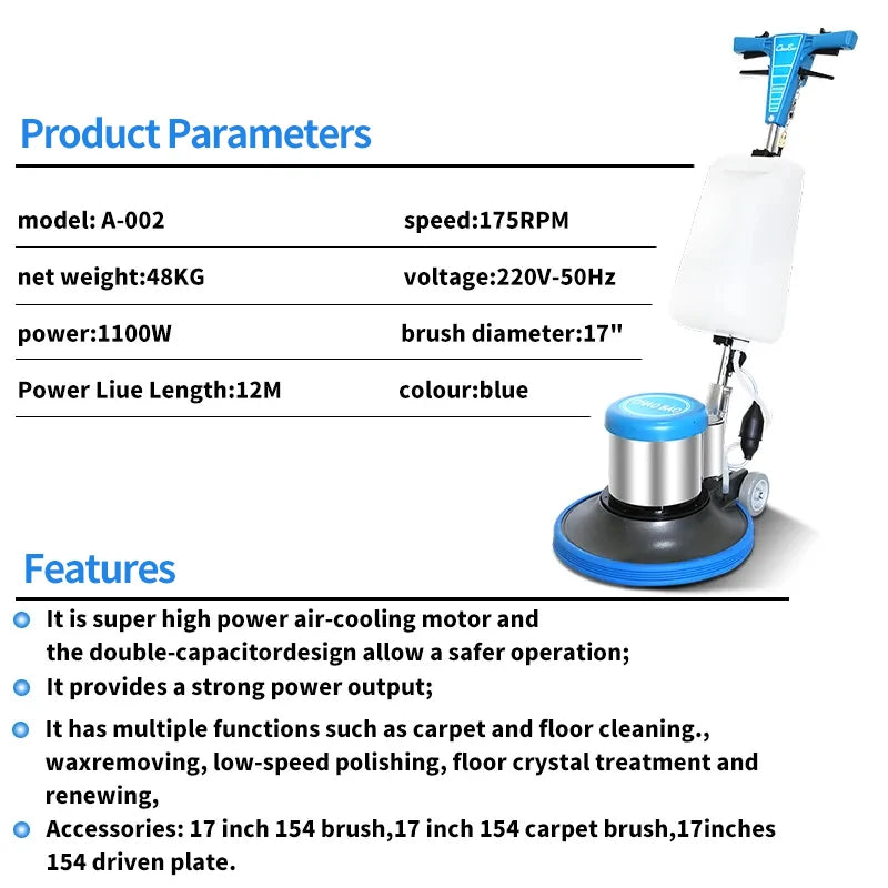 JMT-510346 High-Speed 1100W Carpet Washing Machine and Floor Burnisher with Cleaning Equipment