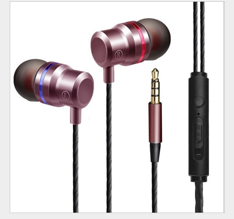JMT-511050 In-Ear Subwoofer Headphones with Wheat Line - Model FM-036, Wired, 120 cm Length, Available in Silver, Light Purple, Gold, Red