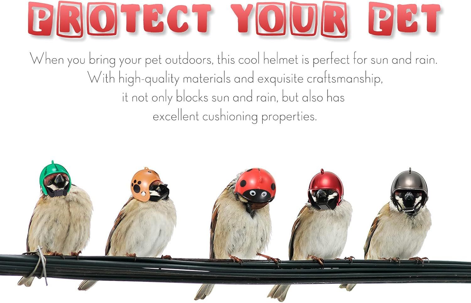 JMT-511690 Adjustable Pet Helmet for Small Birds and Chickens – Protective Headwear for Sunny and Rainy Days