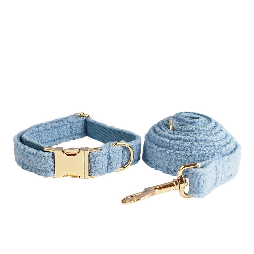 JMT-511882 Blue Teddy Bear Dog Collar and Leash Set with Bow and Vest - Four-Piece Pet Accessories for Gifts