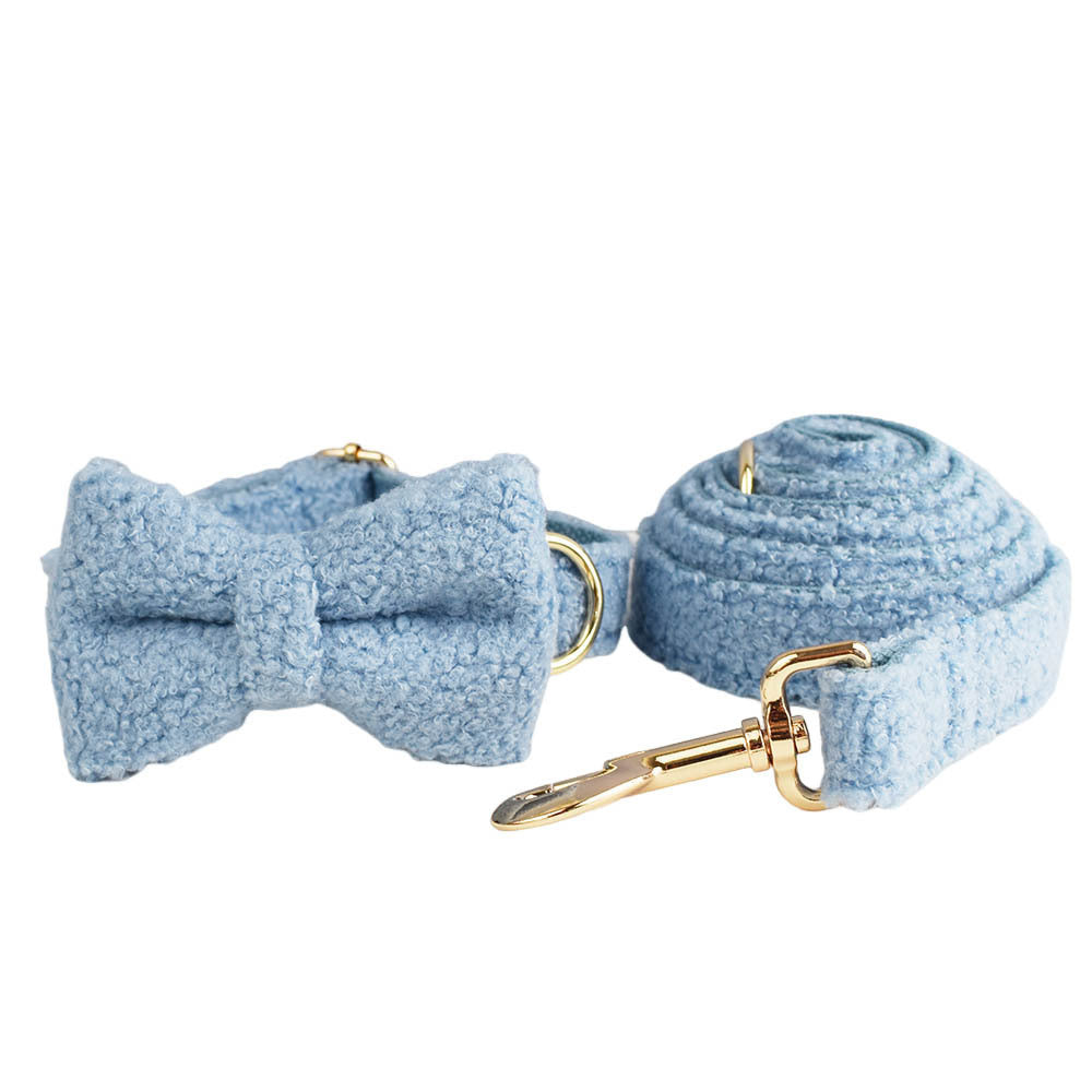 JMT-511882 Blue Teddy Bear Dog Collar and Leash Set with Bow and Vest - Four-Piece Pet Accessories for Gifts