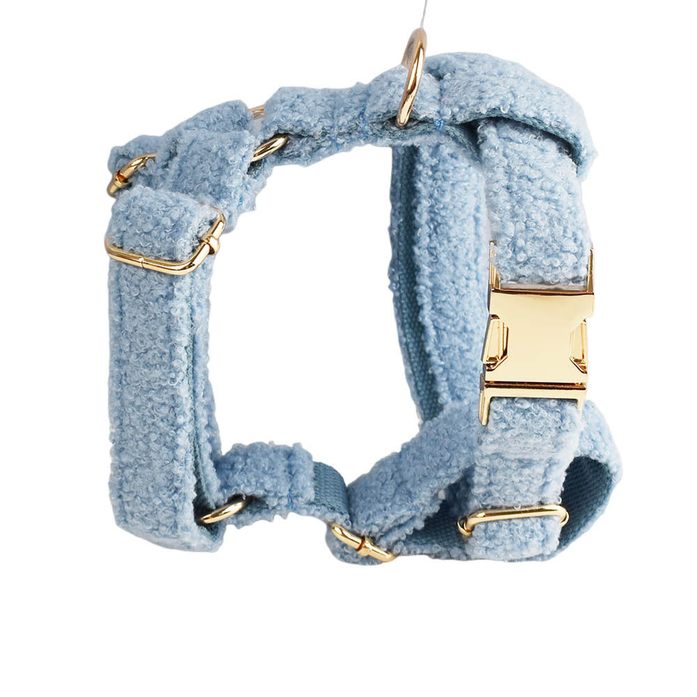 JMT-511882 Blue Teddy Bear Dog Collar and Leash Set with Bow and Vest - Four-Piece Pet Accessories for Gifts