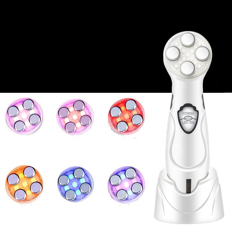 JMT-512010 V-Face Color Photoelectric Beauty Instrument - RF Electronic Device for Facial Contouring and Skincare, White, 147*39*43mm, Includes Goggles and Adapter