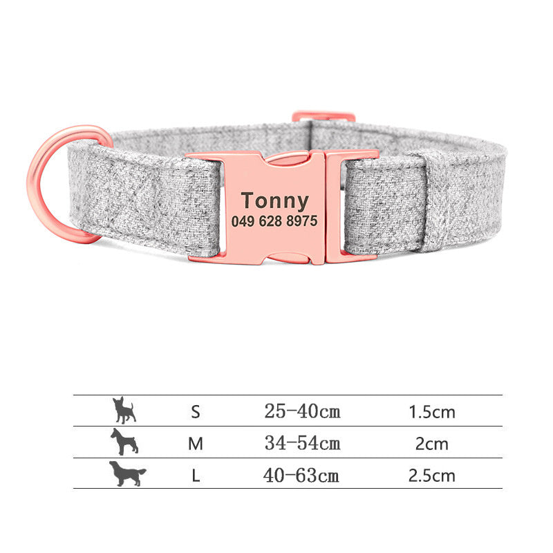 JMT-512202 Personalized Engraved Pet Dog Collar with Leash for Medium and Large Dogs - Available in Pink, Blue, Gray, and Brown