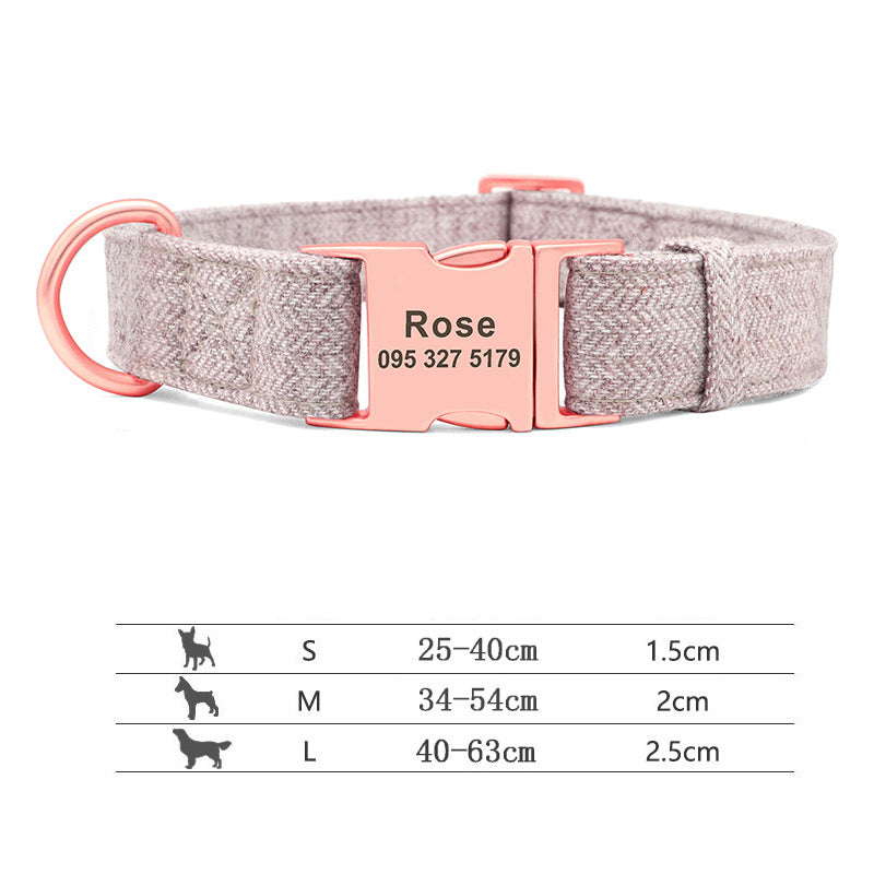 JMT-512202 Personalized Engraved Pet Dog Collar with Leash for Medium and Large Dogs - Available in Pink, Blue, Gray, and Brown