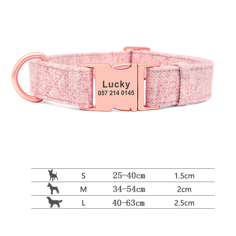 JMT-512202 Personalized Engraved Pet Dog Collar with Leash for Medium and Large Dogs - Available in Pink, Blue, Gray, and Brown