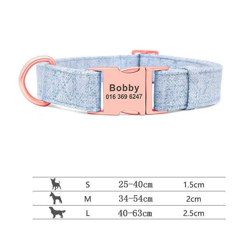 JMT-512202 Personalized Engraved Pet Dog Collar with Leash for Medium and Large Dogs - Available in Pink, Blue, Gray, and Brown
