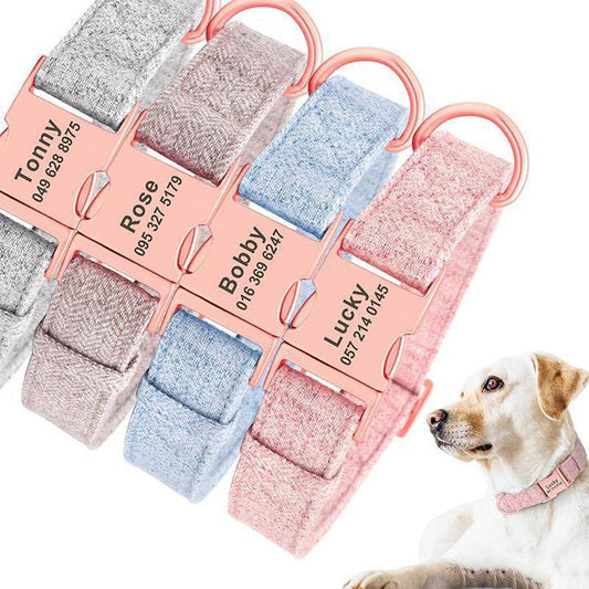 JMT-512202 Personalized Engraved Pet Dog Collar with Leash for Medium and Large Dogs - Available in Pink, Blue, Gray, and Brown