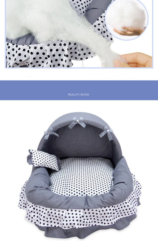JMT-512330 Cozy Removable and Washable Pet Nest with Bow-Knot Design, Eco-Friendly Cotton, Available in Multiple Sizes