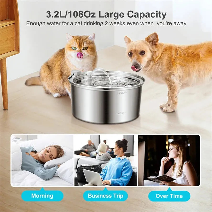 JMT-512394 Stainless Steel 3.2L Pet Water Fountain for Cats and Small Dogs
