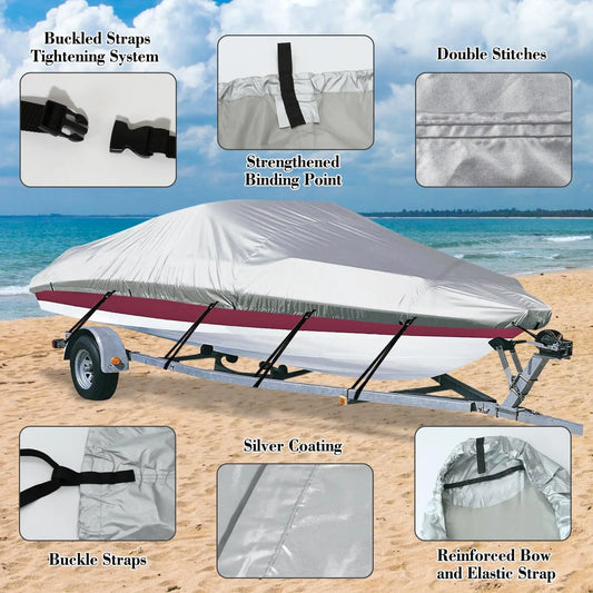 JMT-512650 900D Oxford Cloth Waterproof UV Resistant Boat Cover with Adjustable Straps