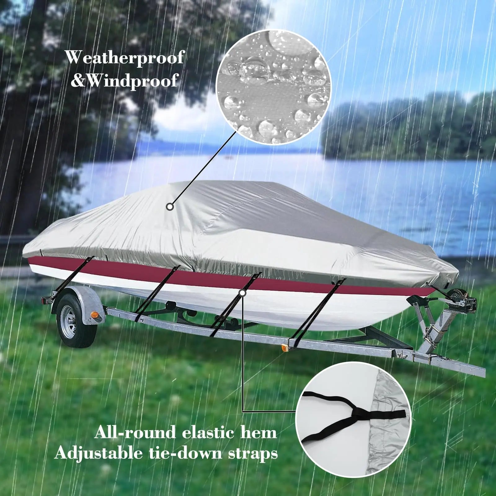 JMT-512650 900D Oxford Cloth Waterproof UV Resistant Boat Cover with Adjustable Straps