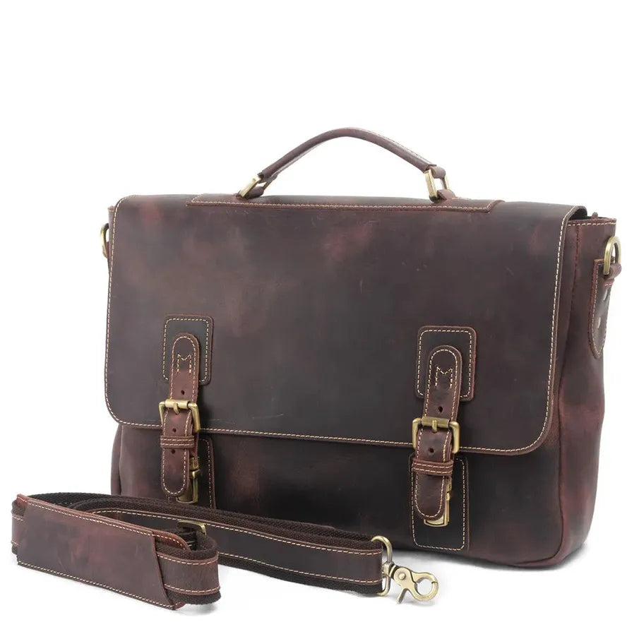 JMT-512778 Retro Genuine Leather Shoulder Briefcase - Model mk8015, Canvas & Cowhide, Size 40cm x 9cm x 25cm