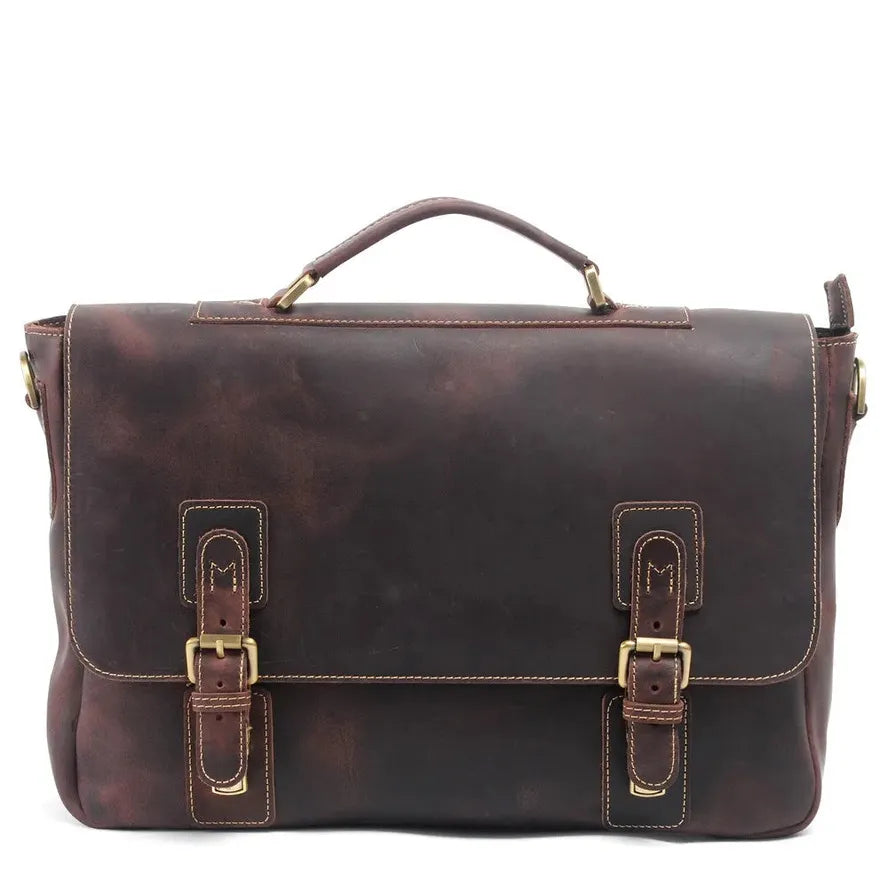 JMT-512778 Retro Genuine Leather Shoulder Briefcase - Model mk8015, Canvas & Cowhide, Size 40cm x 9cm x 25cm