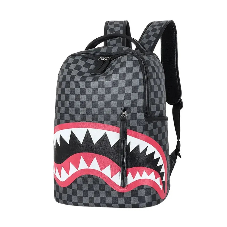 JMT-512842 Fashionable Unisex Leather Backpack for College Students - Custom Print Shark Design Laptop Bag