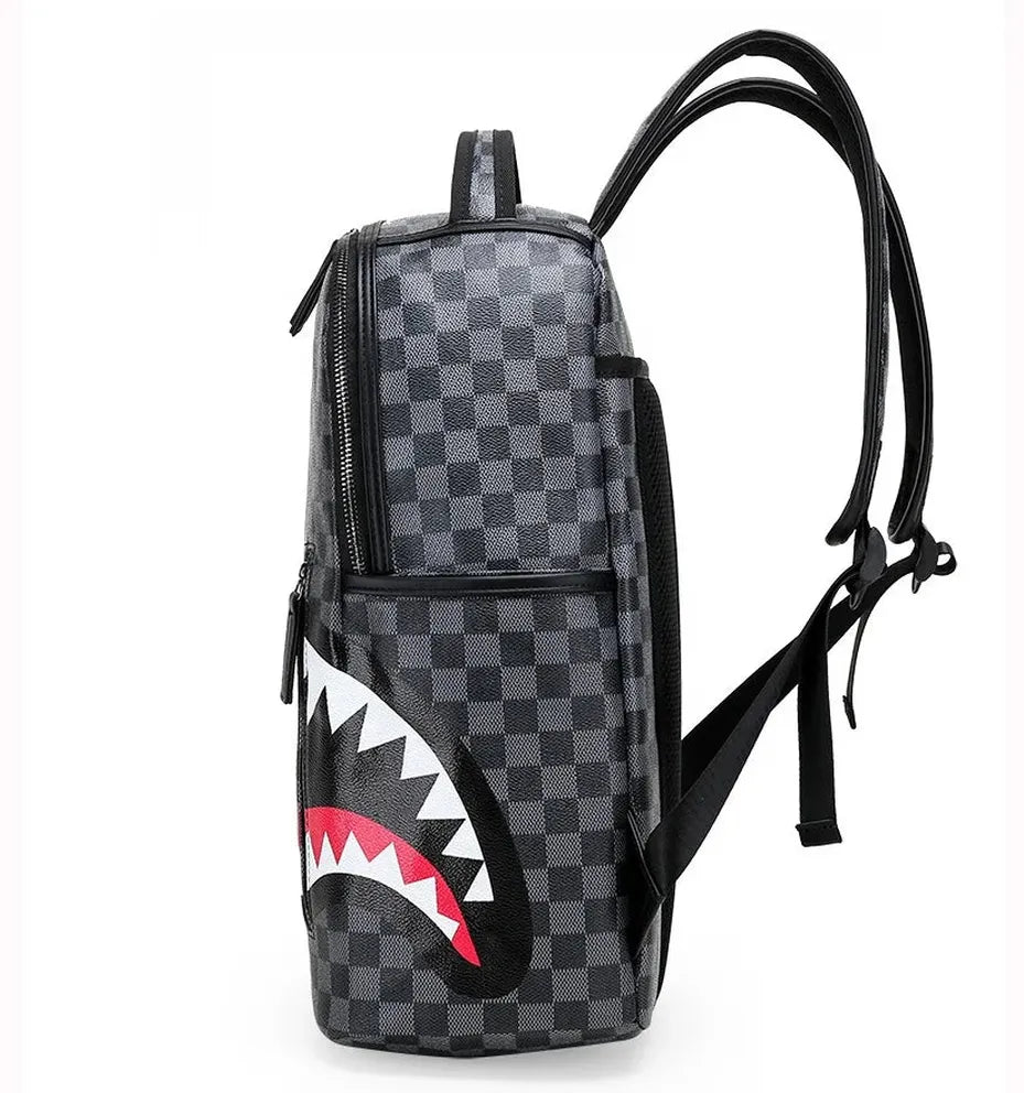 JMT-512842 Fashionable Unisex Leather Backpack for College Students - Custom Print Shark Design Laptop Bag