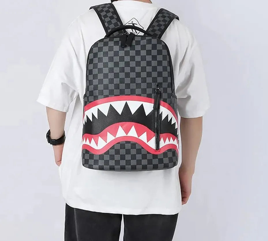 JMT-512842 Fashionable Unisex Leather Backpack for College Students - Custom Print Shark Design Laptop Bag