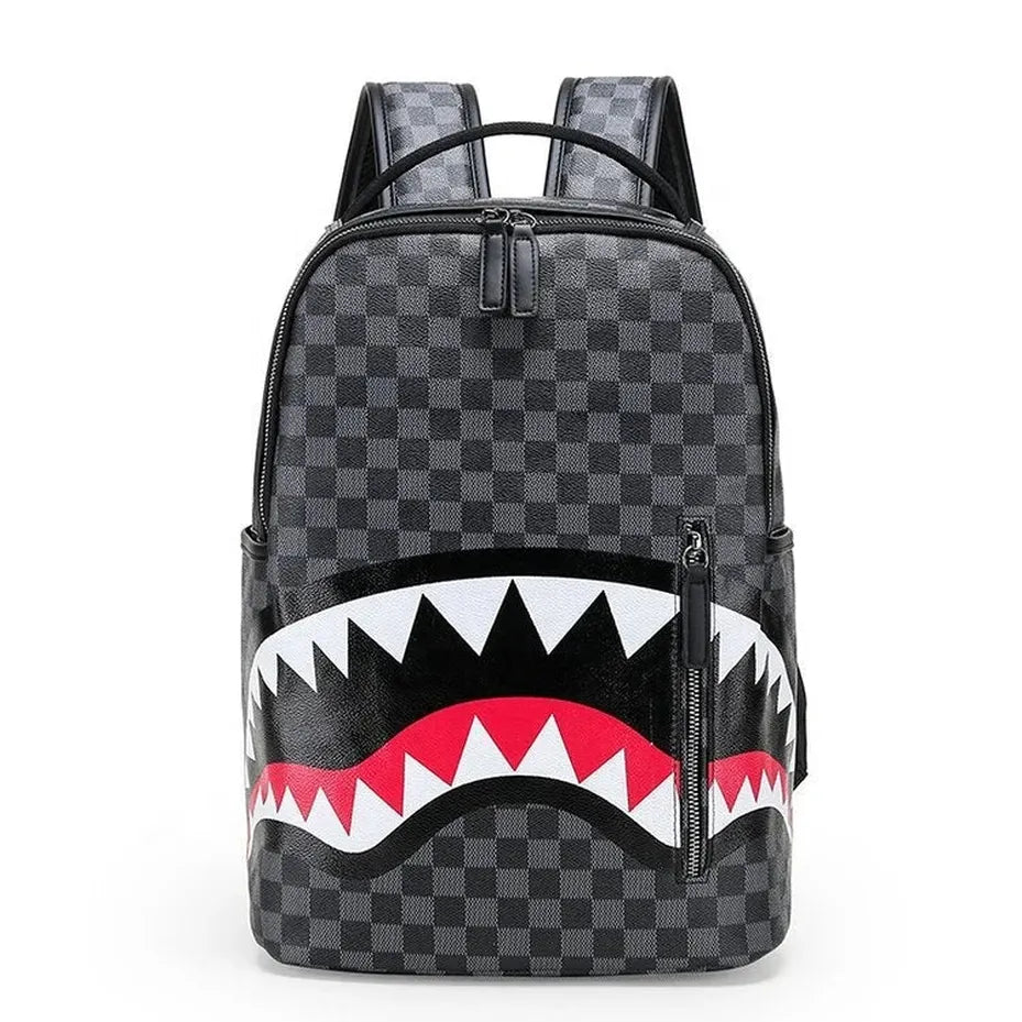 JMT-512842 Fashionable Unisex Leather Backpack for College Students - Custom Print Shark Design Laptop Bag