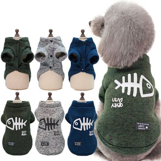 JMT-513802 Fishbone Pattern Sweater for Small Dogs in Green, Gray, and Blue - Wool Material, Casual Style, Multiple Sizes Available