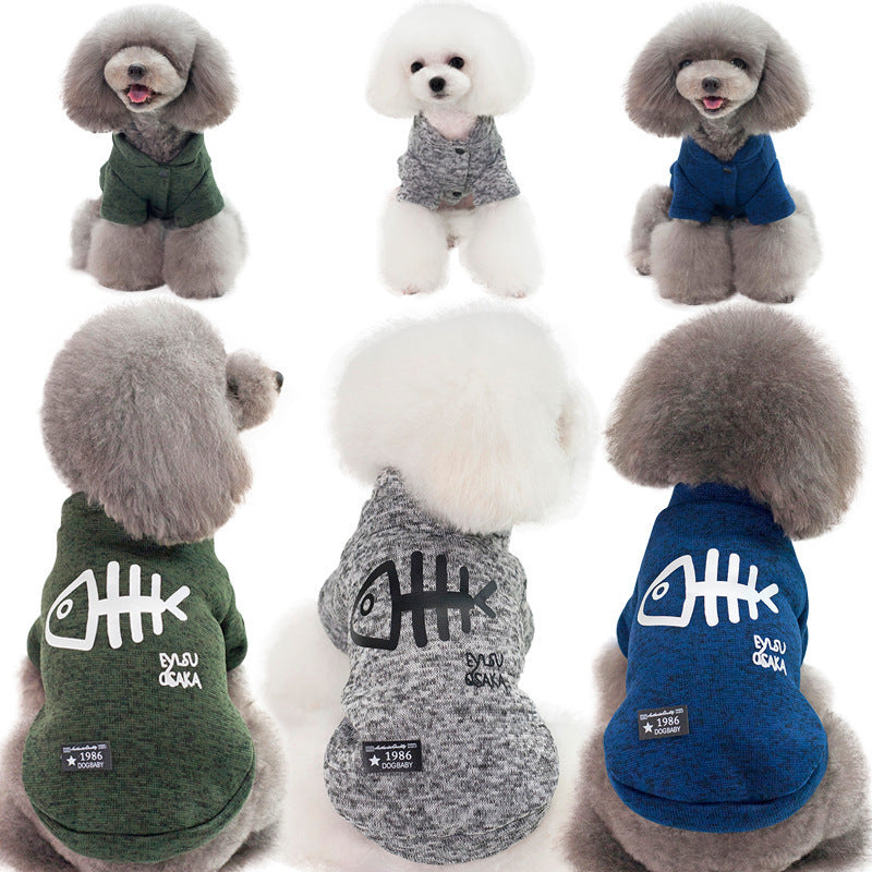 JMT-513802 Fishbone Pattern Sweater for Small Dogs in Green, Gray, and Blue - Wool Material, Casual Style, Multiple Sizes Available