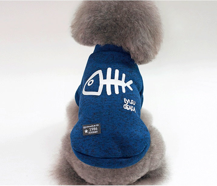 JMT-513802 Fishbone Pattern Sweater for Small Dogs in Green, Gray, and Blue - Wool Material, Casual Style, Multiple Sizes Available