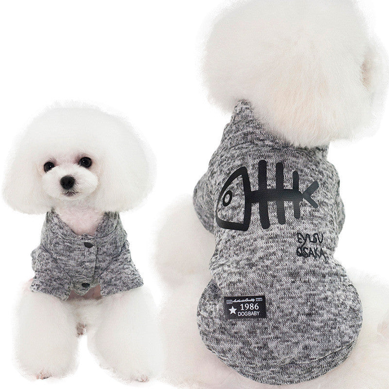JMT-513802 Fishbone Pattern Sweater for Small Dogs in Green, Gray, and Blue - Wool Material, Casual Style, Multiple Sizes Available