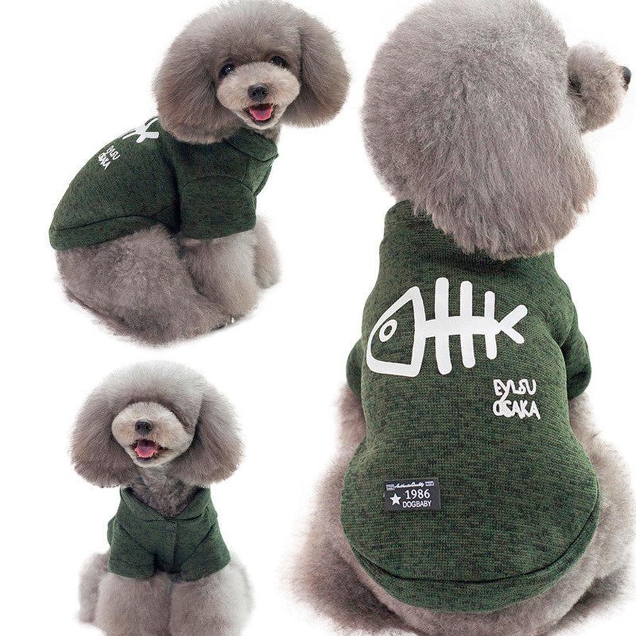 JMT-513802 Fishbone Pattern Sweater for Small Dogs in Green, Gray, and Blue - Wool Material, Casual Style, Multiple Sizes Available