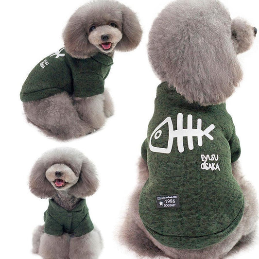 JMT-513802 Fishbone Pattern Sweater for Small Dogs in Green, Gray, and Blue - Wool Material, Casual Style, Multiple Sizes Available