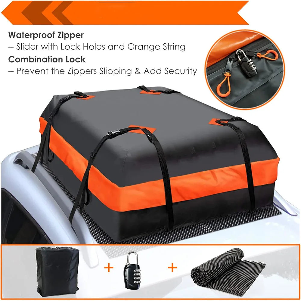 JMT-513802 Waterproof Rooftop Cargo Carrier Bag - 15 Cubic Feet Capacity for All Cars, With or Without Roof Rack