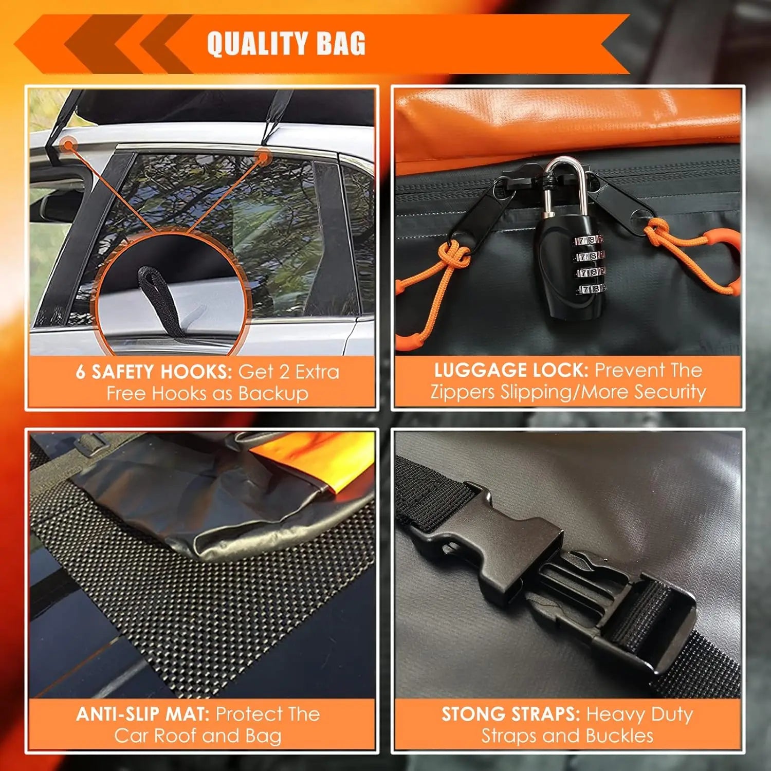 JMT-513802 Waterproof Rooftop Cargo Carrier Bag - 15 Cubic Feet Capacity for All Cars, With or Without Roof Rack
