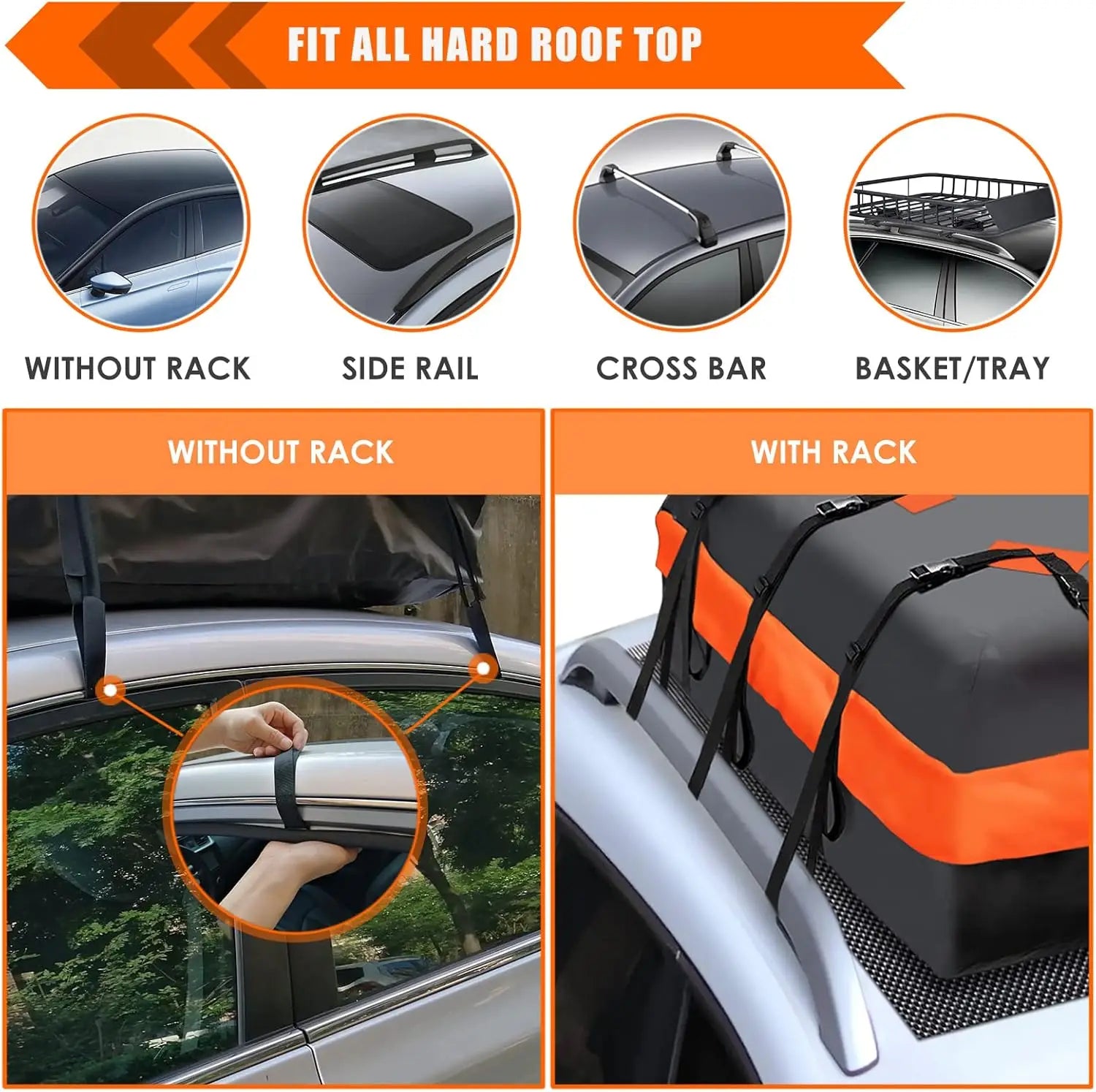 JMT-513802 Waterproof Rooftop Cargo Carrier Bag - 15 Cubic Feet Capacity for All Cars, With or Without Roof Rack