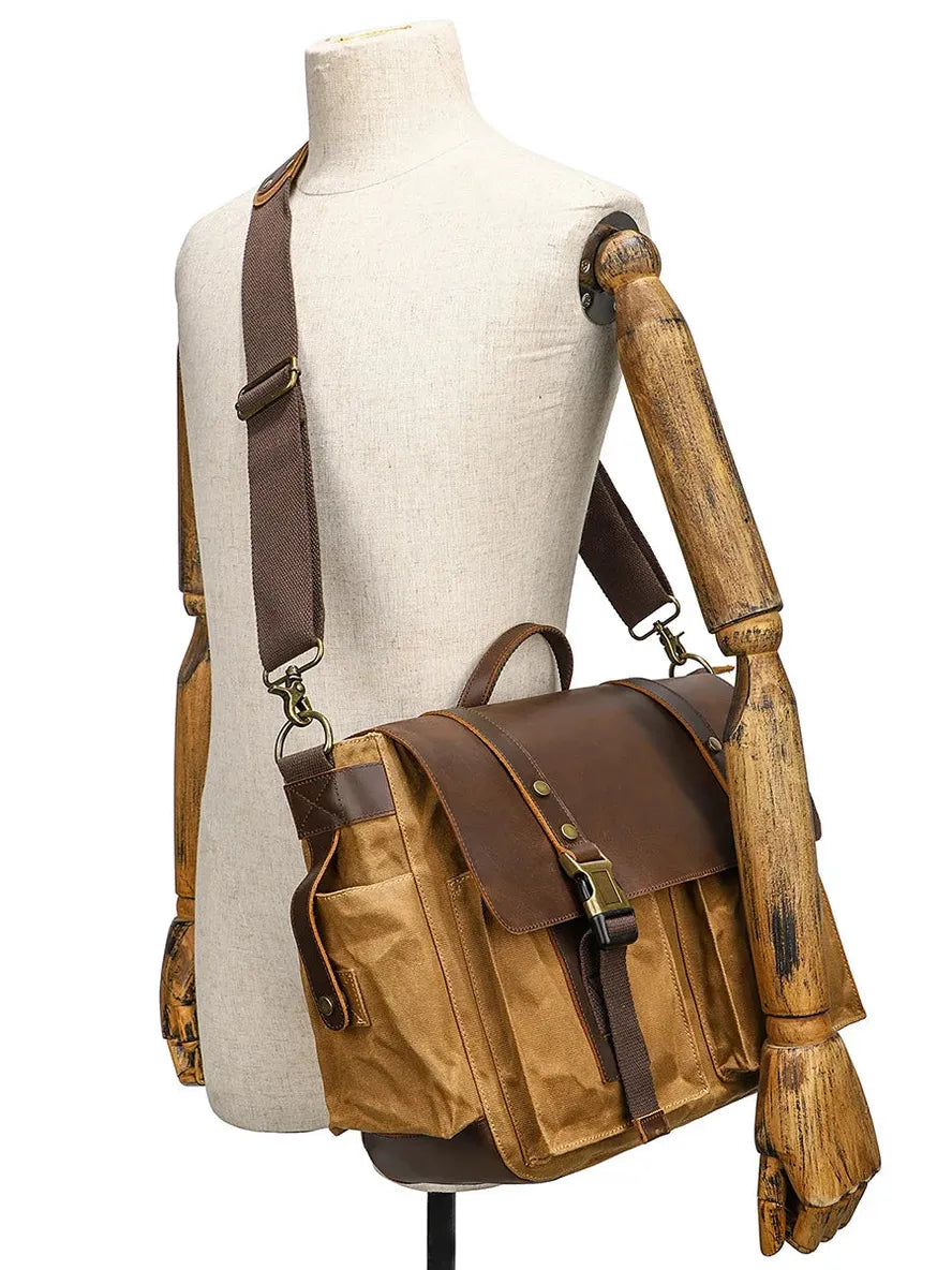 JMT-513930 Retro Waterproof Canvas and Leather Crossbody Messenger Bag for Men