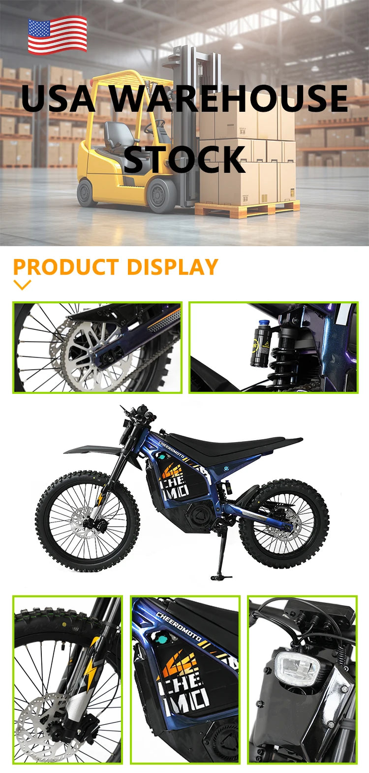 JMT-514250 3000W Electric Off-Road Dirt Bike with Lithium Battery , Top Speed 27.9 mph