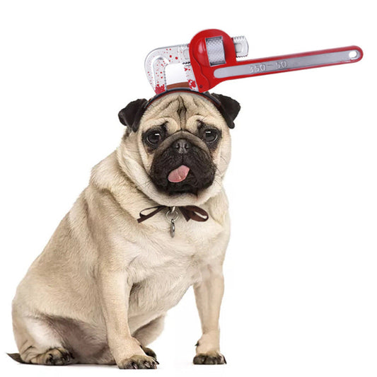 JMT-514314 Pet Halloween Headdress Hat with Fun Props Including Axe, Scissors, and More