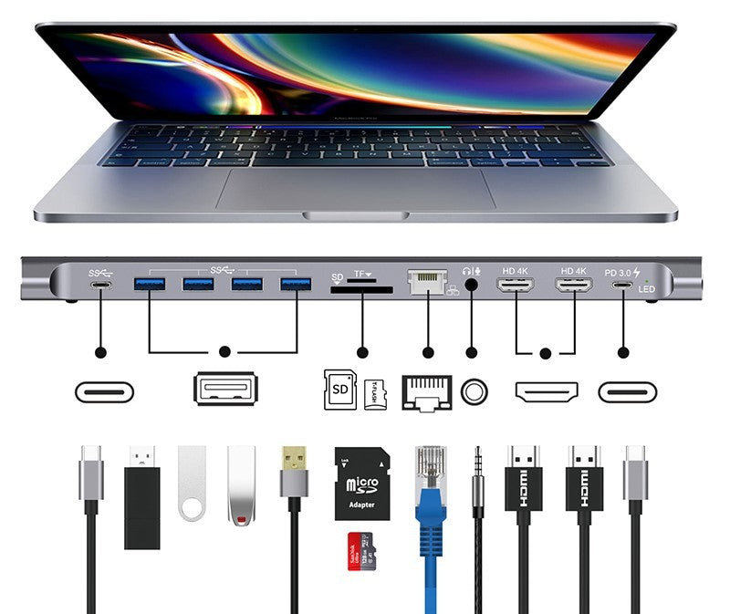 JMT-514506 12-in-1 USB Hub Docking Station, 0.22m USB Extension Adapter for Multiple Devices