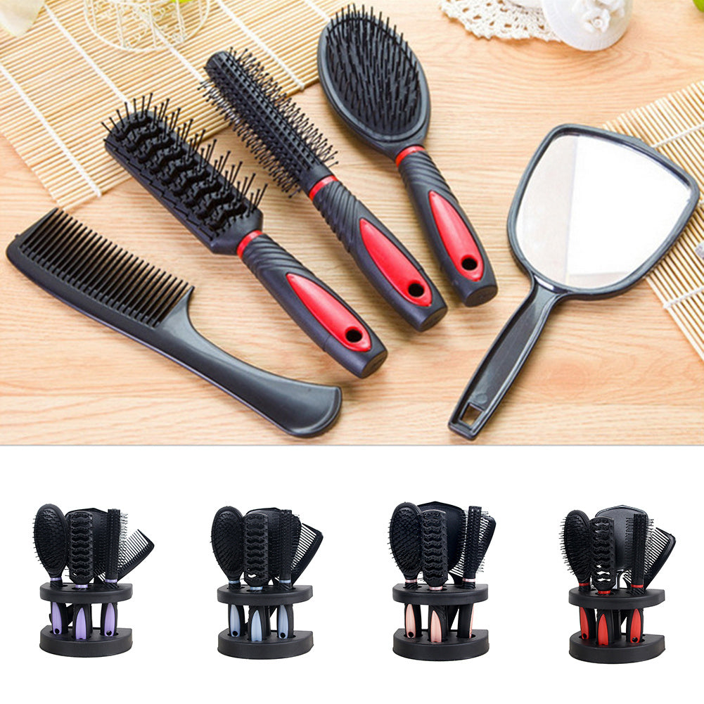 JMT-514698 5-Piece Anti-Static Hair Comb Set with Massage Features and Mirror