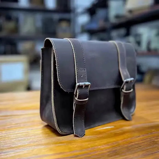 JMT-514698 Vintage Leather Motorcycle Side Bag for Outdoor Riding, Durable and Stylish Design, Available in Red Brown and Black