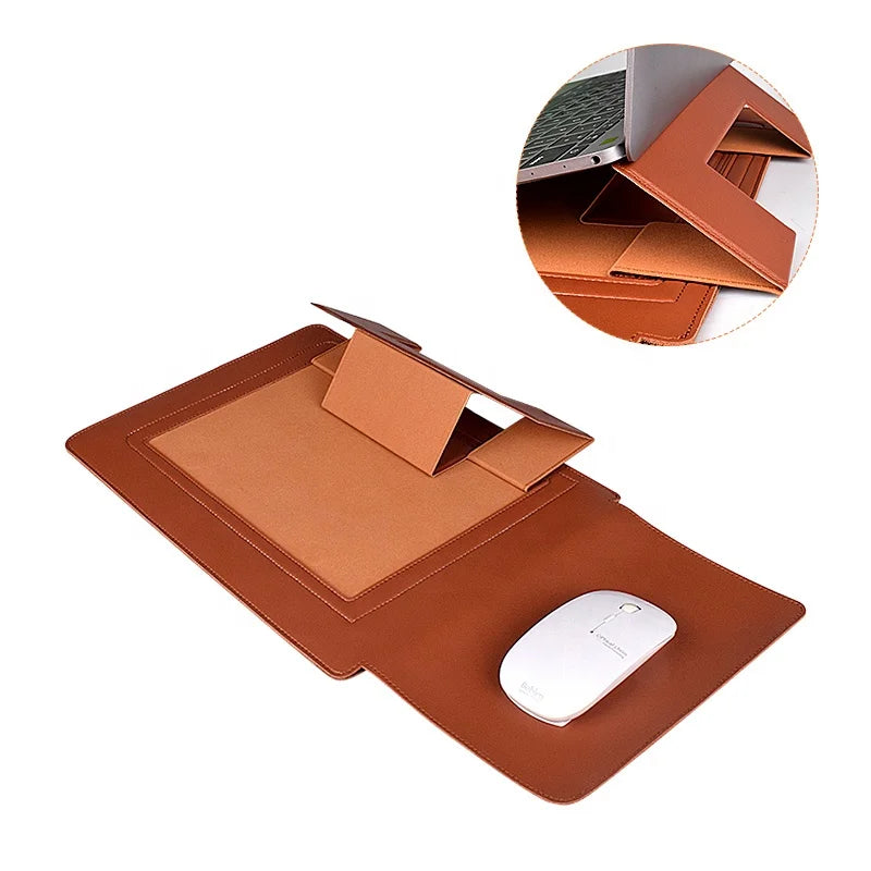 JMT-515146 PU Leather Foldable Laptop Sleeve Bag with Multifunctional Stand and Protector