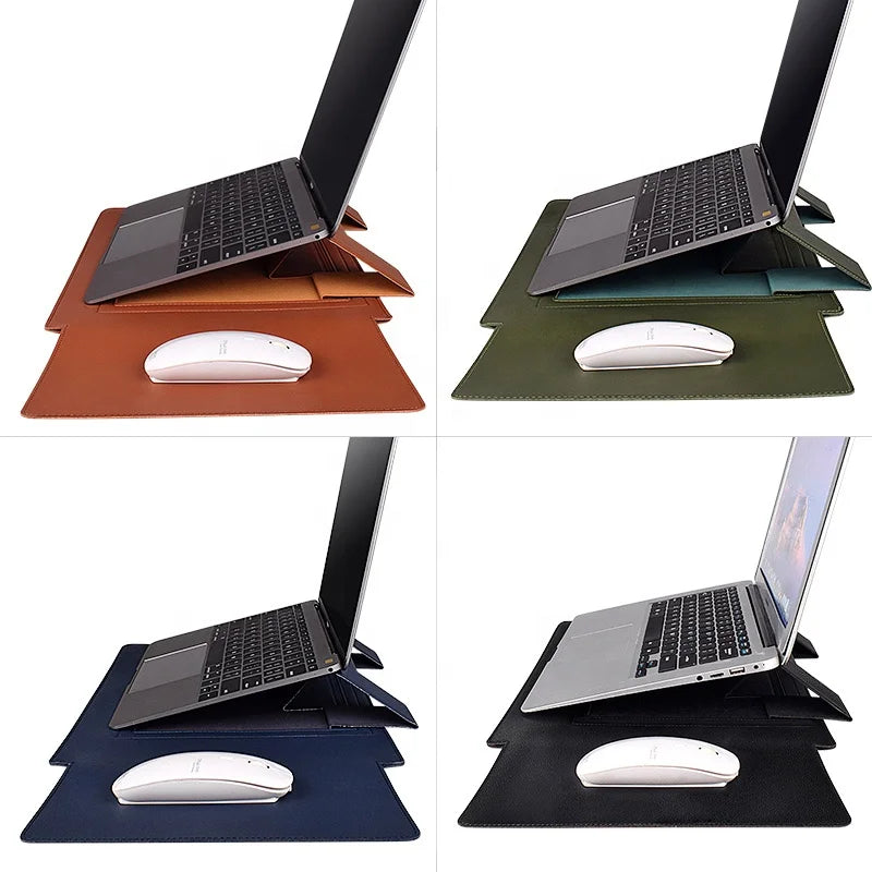 JMT-515146 PU Leather Foldable Laptop Sleeve Bag with Multifunctional Stand and Protector