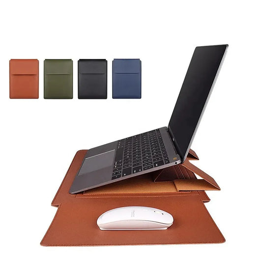 JMT-515146 PU Leather Foldable Laptop Sleeve Bag with Multifunctional Stand and Protector