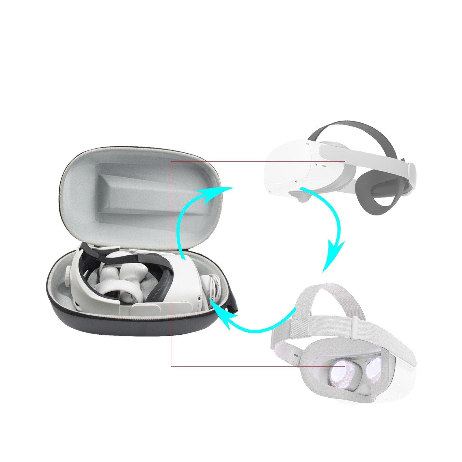 JMT-515466 Oculus Quest 2 VR Glasses Storage Bag with Headband and Zipper Closure, Space Gray