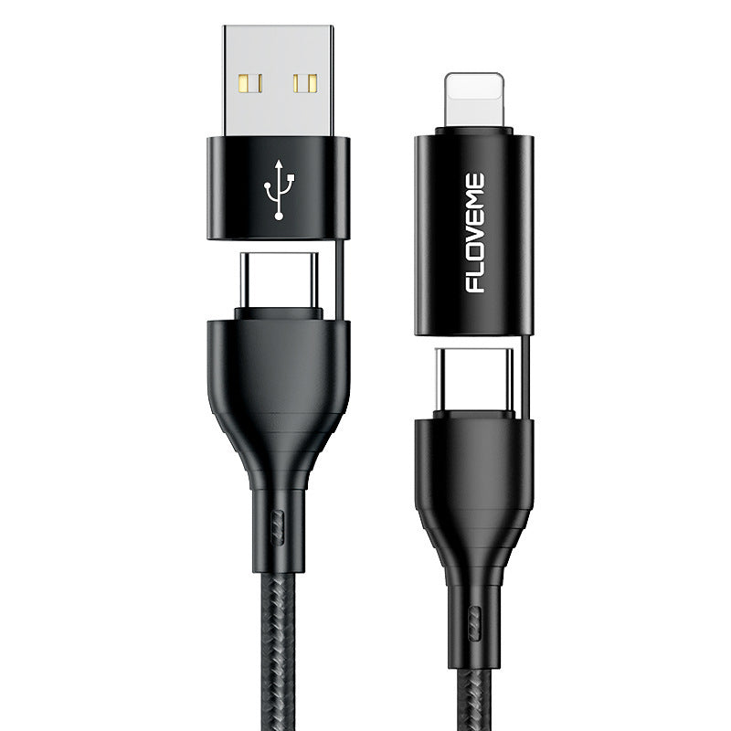 JMT-515658 4-in-1 Fast Charging Braided Data Cable with PVC and Nylon for Multiple Devices