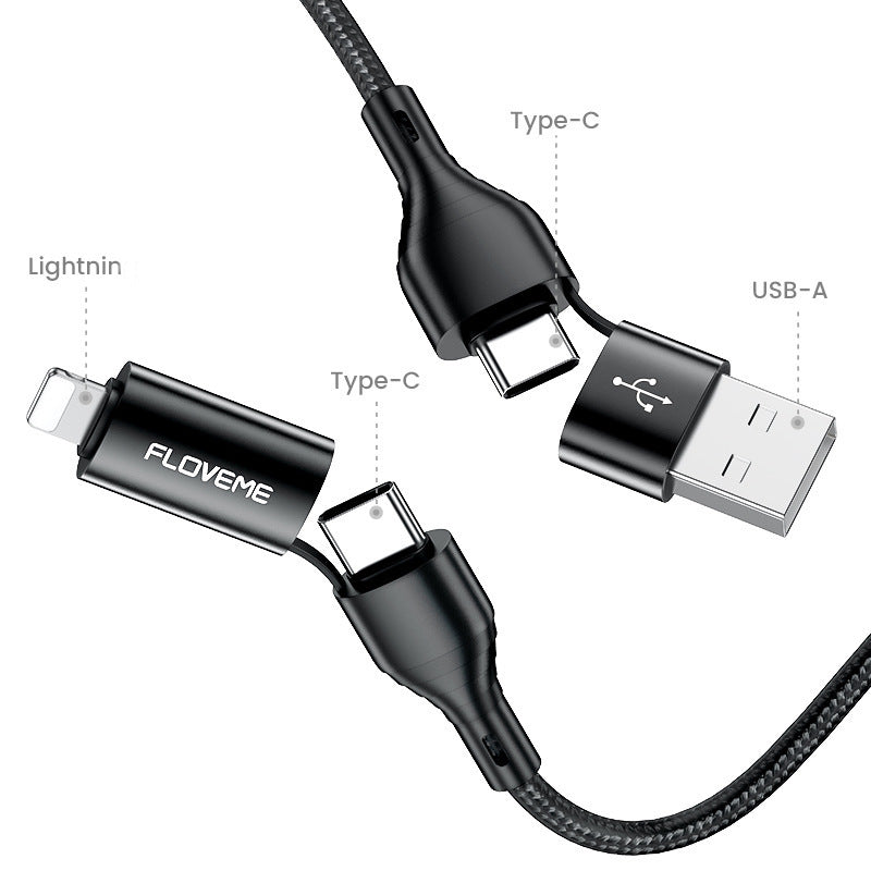 JMT-515658 4-in-1 Fast Charging Braided Data Cable with PVC and Nylon for Multiple Devices