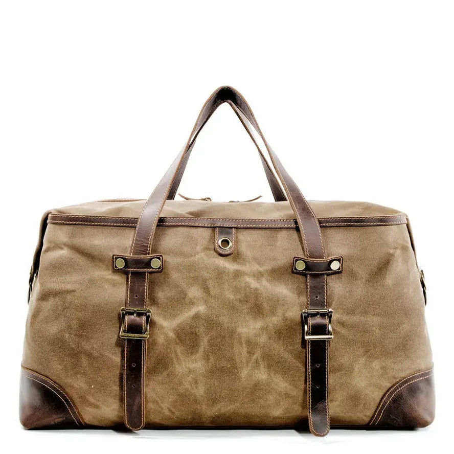 JMT-515722 Army Green Waterproof Waxed Canvas and Cowhide Leather Duffle Bag - 52cm x 22cm x 30cm