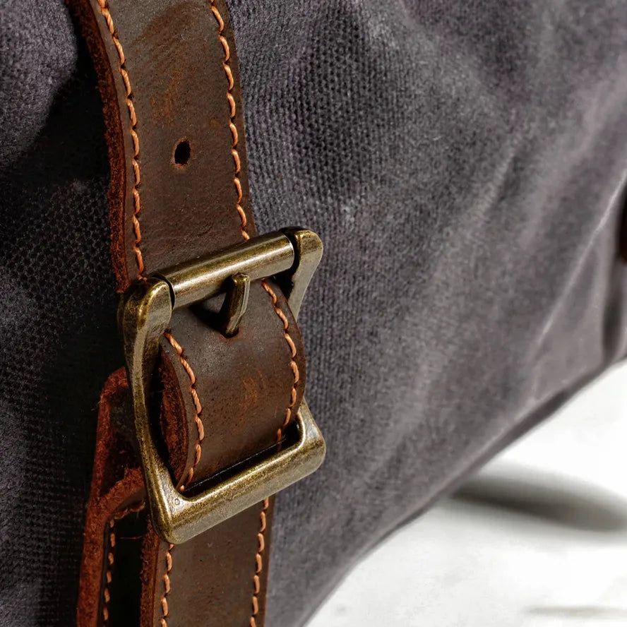 JMT-515722 Army Green Waterproof Waxed Canvas and Cowhide Leather Duffle Bag - 52cm x 22cm x 30cm
