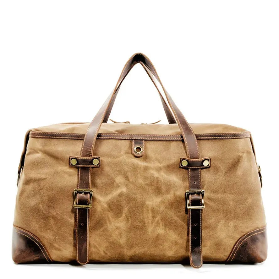 JMT-515722 Army Green Waterproof Waxed Canvas and Cowhide Leather Duffle Bag - 52cm x 22cm x 30cm
