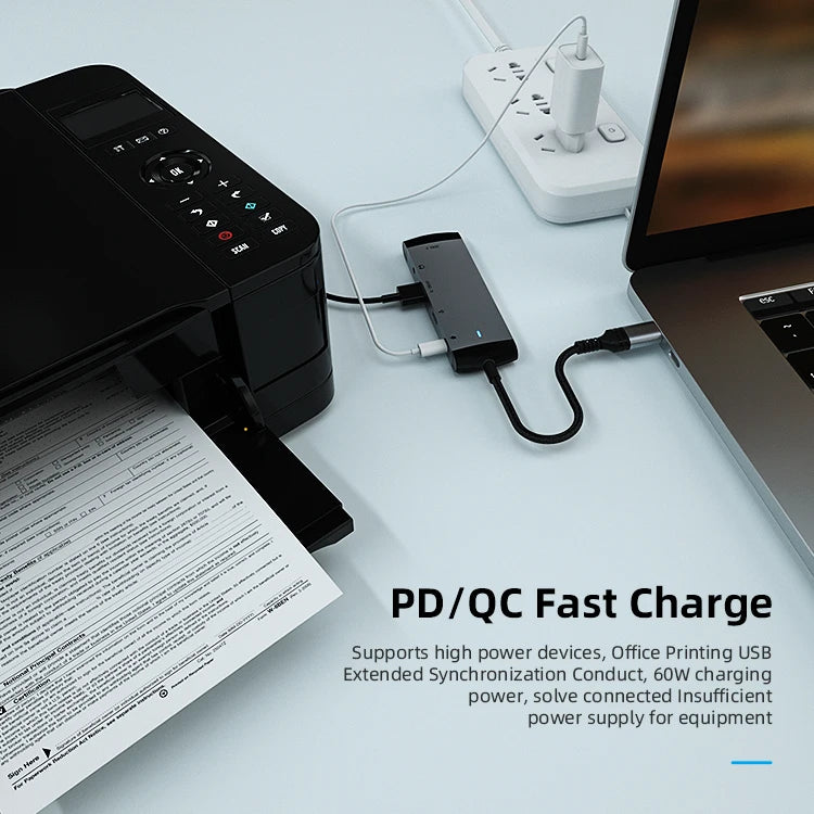 JMT-515978 5-in-1 USB-C Docking Station Hub with PD60W Fast Charging for Laptops and Phones