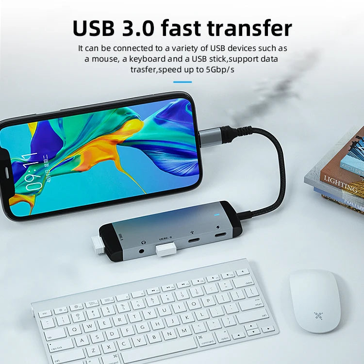 JMT-515978 5-in-1 USB-C Docking Station Hub with PD60W Fast Charging for Laptops and Phones
